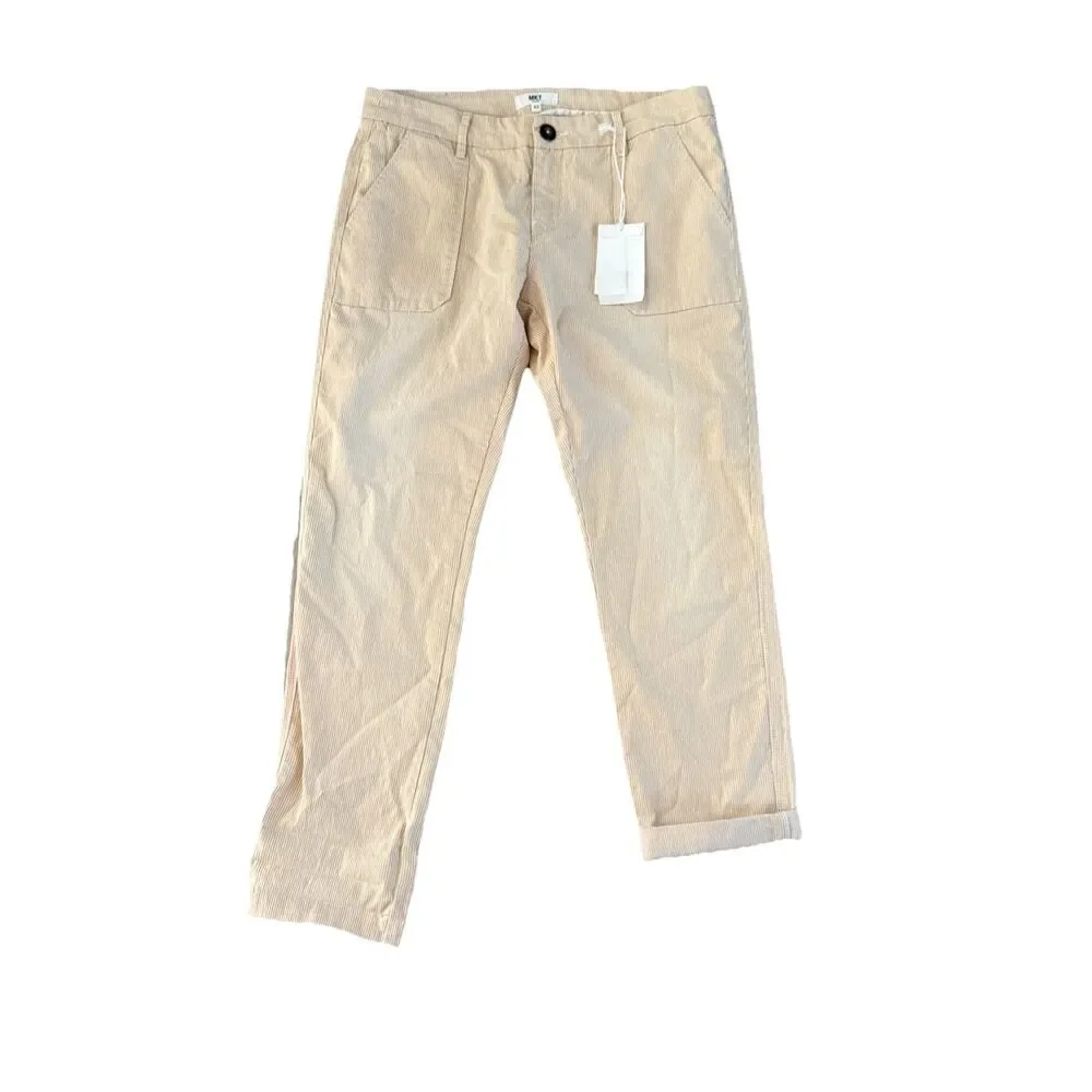 MKT‎ Studio Pinstripe Pants Size 10 US NWT Pale Yellow White Lightweight